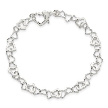 7.5 Inch Sterling Silver Linked Heart Bracelet