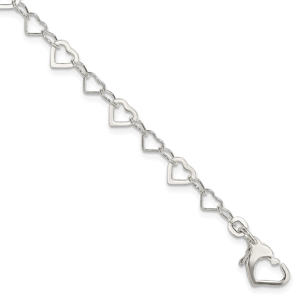 7.5 Inch Sterling Silver Linked Heart Bracelet
