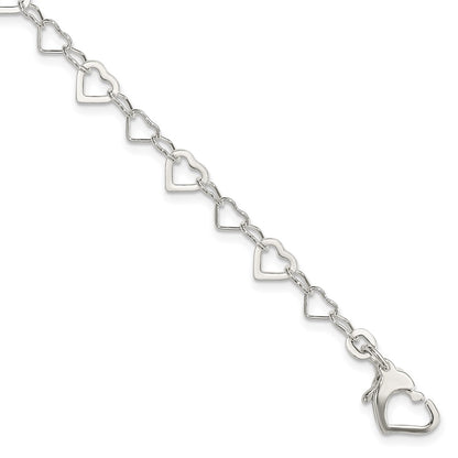 7.5 Inch Sterling Silver Linked Heart Bracelet