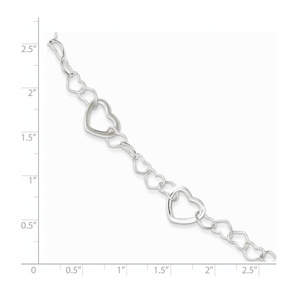 7.5 Inch Sterling Silver Polished Fancy Link Heart Bracelet