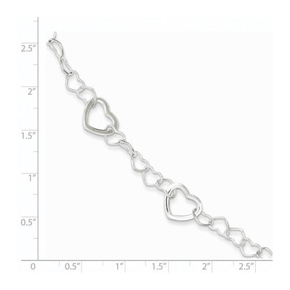 7.5 Inch Sterling Silver Polished Fancy Link Heart Bracelet