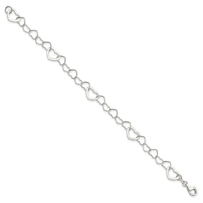 7.5 Inch Sterling Silver Polished Fancy Link Heart Bracelet