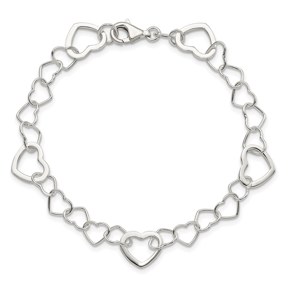 7.5 Inch Sterling Silver Polished Fancy Link Heart Bracelet
