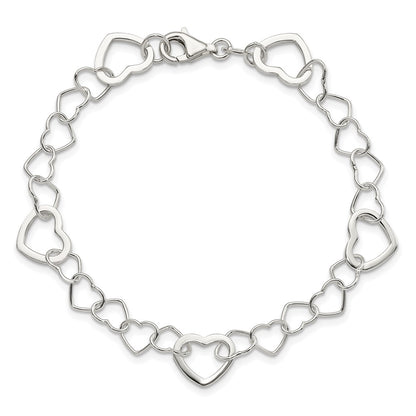 7.5 Inch Sterling Silver Polished Fancy Link Heart Bracelet