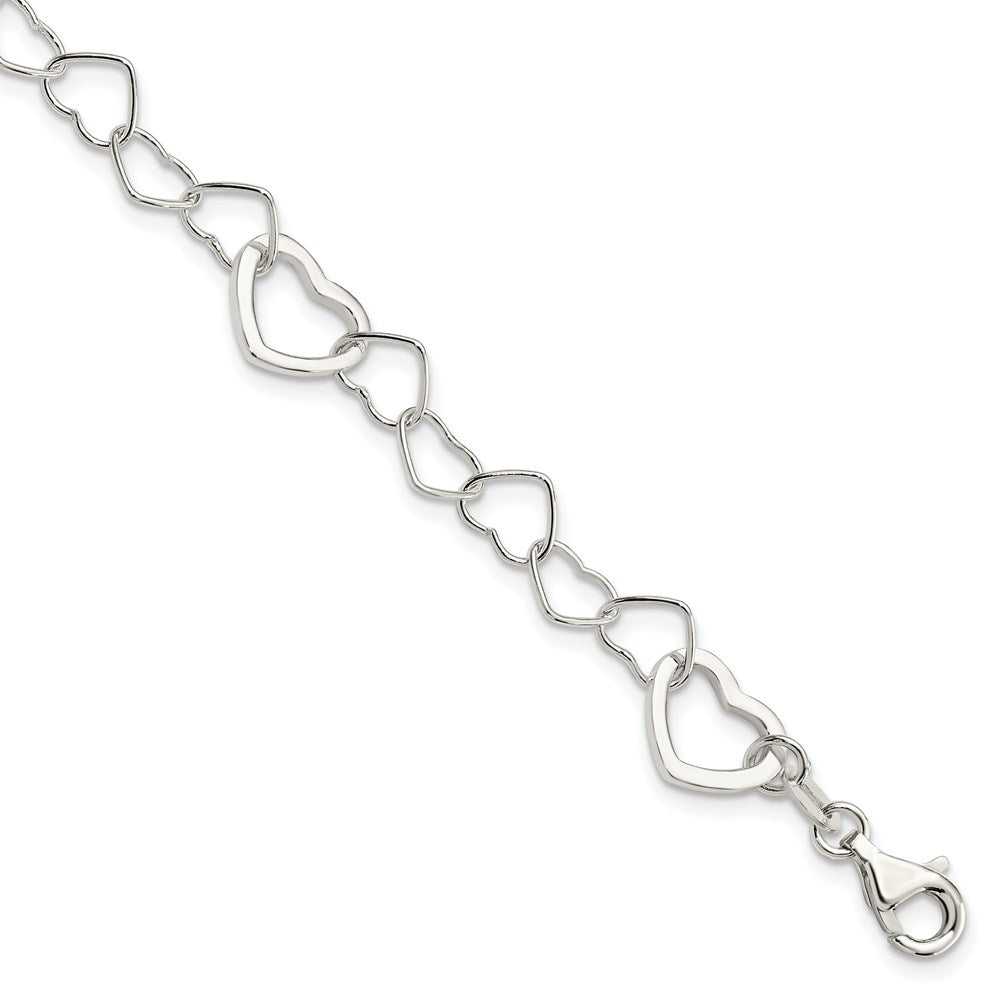 7.5 Inch Sterling Silver Polished Fancy Link Heart Bracelet