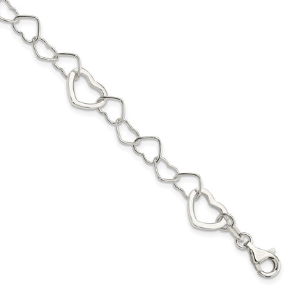 7.5 Inch Sterling Silver Polished Fancy Link Heart Bracelet