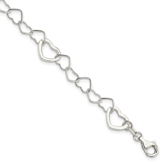 7.5 Inch Sterling Silver Polished Fancy Link Heart Bracelet
