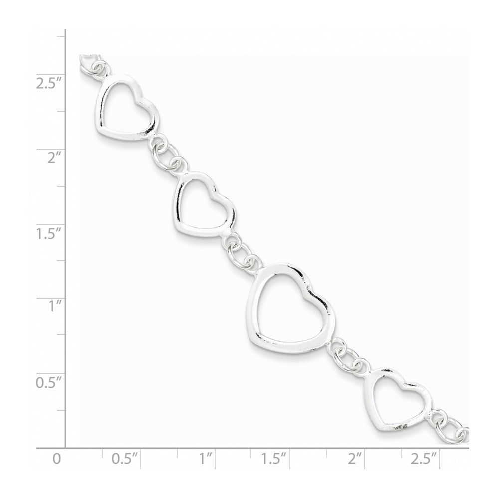 7.5 Inch Sterling Silver Polished Heart Fancy Link Bracelet