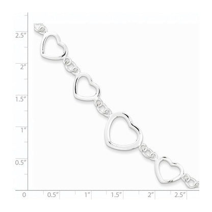 7.5 Inch Sterling Silver Polished Heart Fancy Link Bracelet