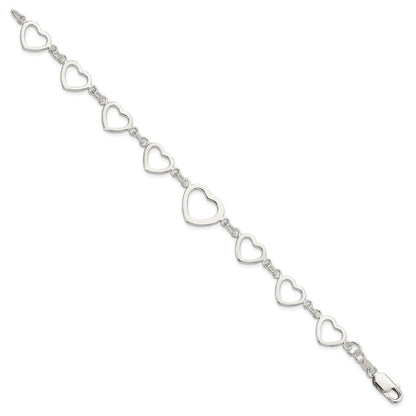 7.5 Inch Sterling Silver Polished Heart Fancy Link Bracelet