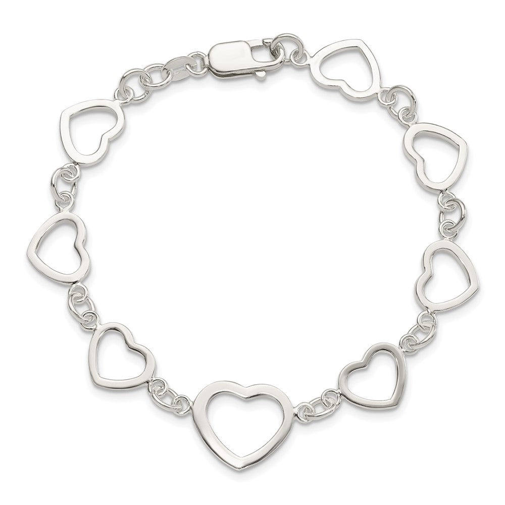 7.5 Inch Sterling Silver Polished Heart Fancy Link Bracelet