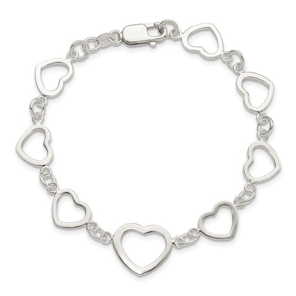 7.5 Inch Sterling Silver Polished Heart Fancy Link Bracelet