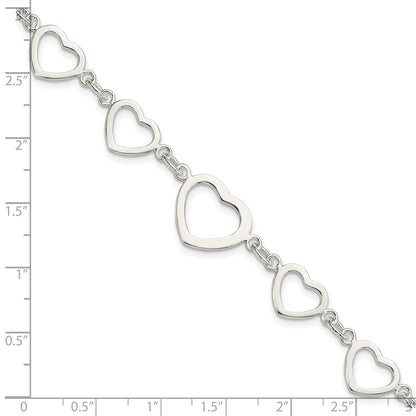 7.5 Inch Sterling Silver Polished Heart Fancy Link Bracelet