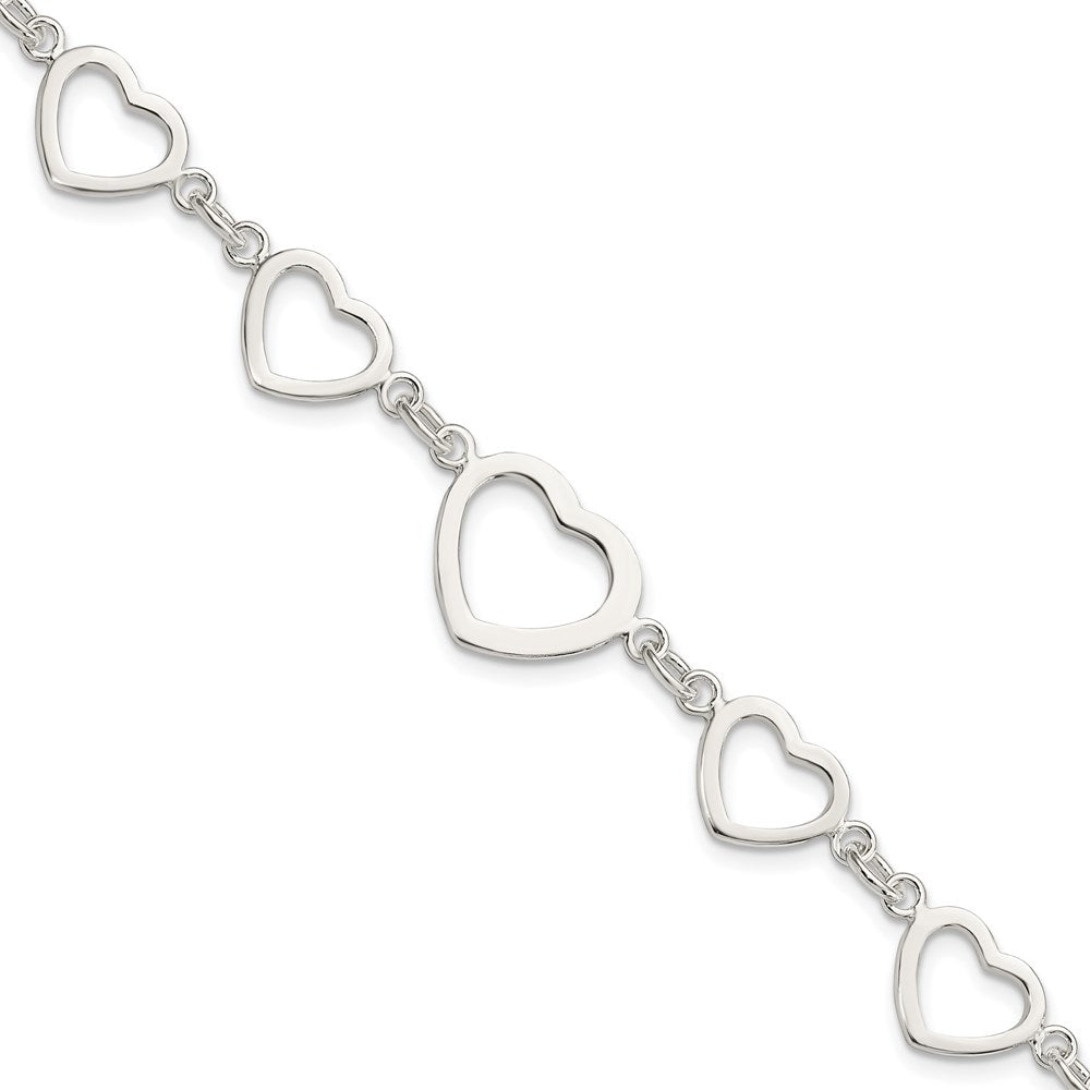 7.5 Inch Sterling Silver Polished Heart Fancy Link Bracelet