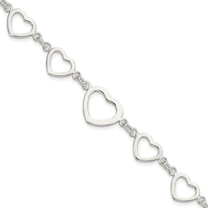 7.5 Inch Sterling Silver Polished Heart Fancy Link Bracelet