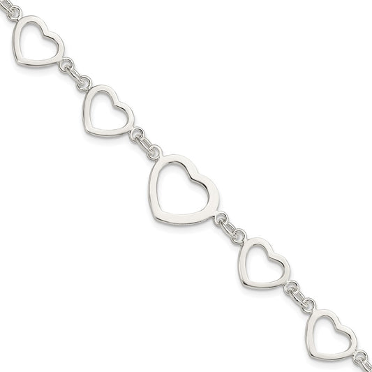 7.5 Inch Sterling Silver Polished Heart Fancy Link Bracelet