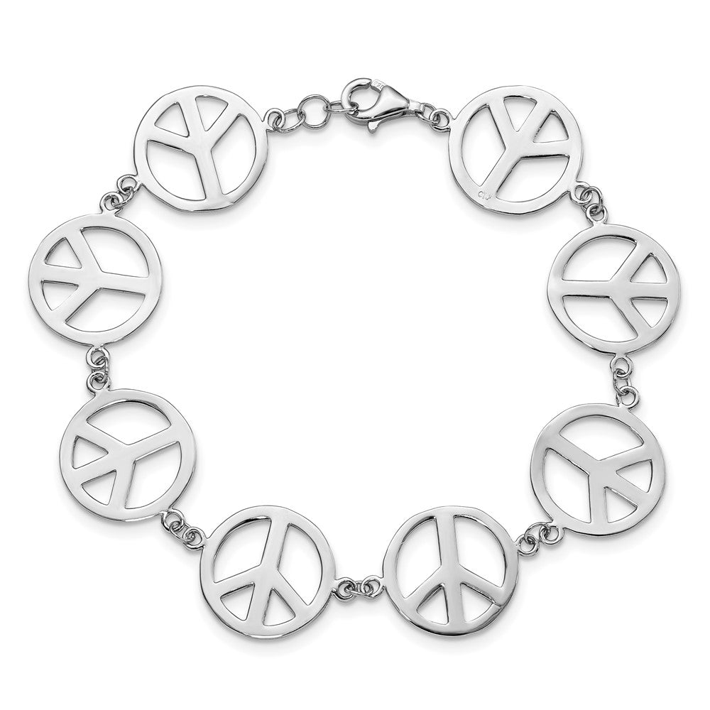 7.25 Inch Sterling Silver Rhodium-Plated 7.25In Peace Symbol Bracelet
