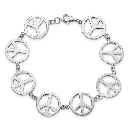 7.25 Inch Sterling Silver Rhodium-Plated 7.25In Peace Symbol Bracelet