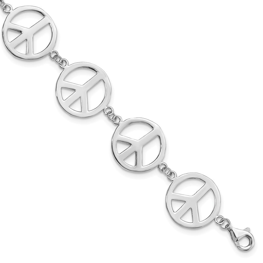 7.25 Inch Sterling Silver Rhodium-Plated 7.25In Peace Symbol Bracelet