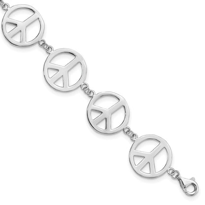 7.25 Inch Sterling Silver Rhodium-Plated 7.25In Peace Symbol Bracelet