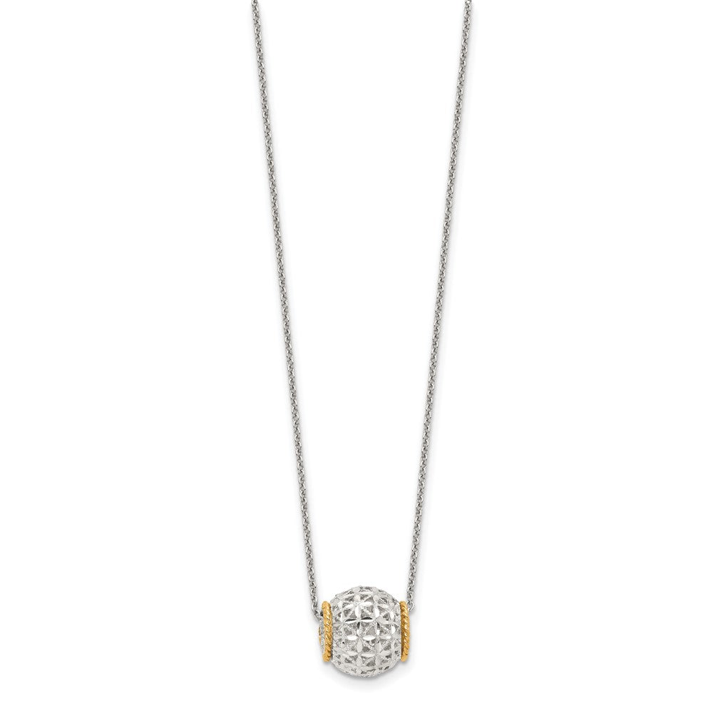 Sterling Silver Rhod-Pltd W/14K Accent Spinner Barrel Pendant Necklace