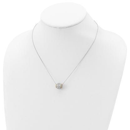 Sterling Silver Rhod-Pltd W/14K Accent Spinner Barrel Pendant Necklace