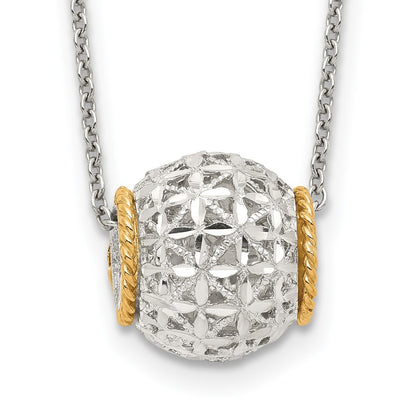 Sterling Silver Rhod-Pltd W/14K Accent Spinner Barrel Pendant Necklace