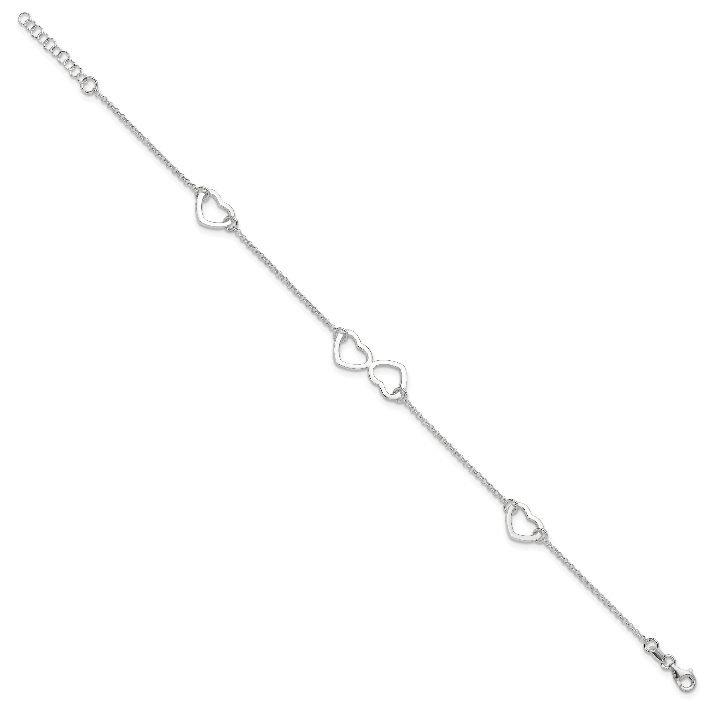 Sterling Silver Polished Heart 9In Plus 1In Ext. Anklet