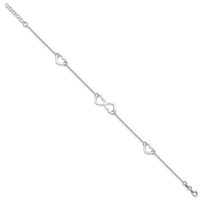 Sterling Silver Polished Heart 9In Plus 1In Ext. Anklet