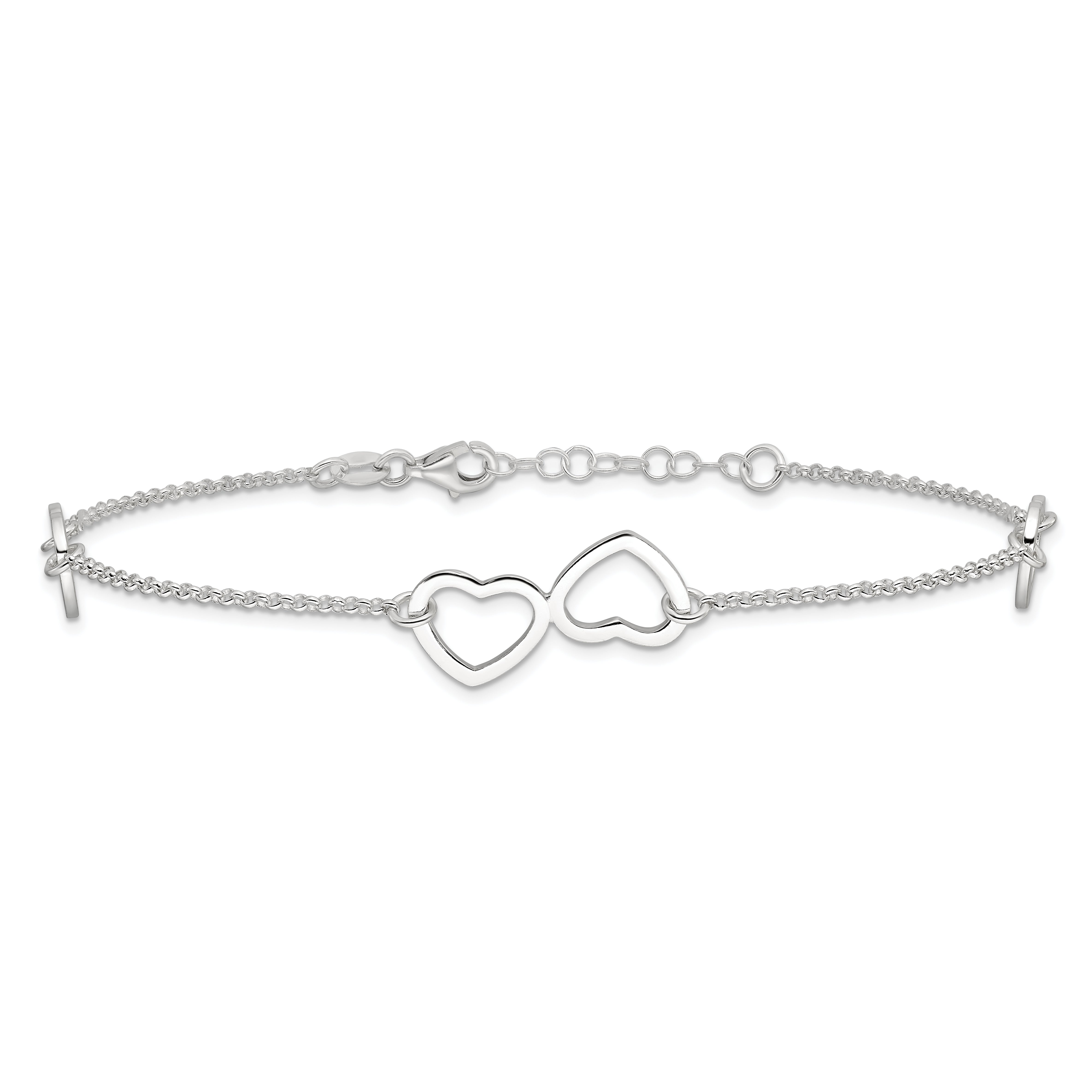 Sterling Silver Polished Heart 9In Plus 1In Ext. Anklet