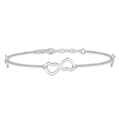 Sterling Silver Polished Heart 9In Plus 1In Ext. Anklet
