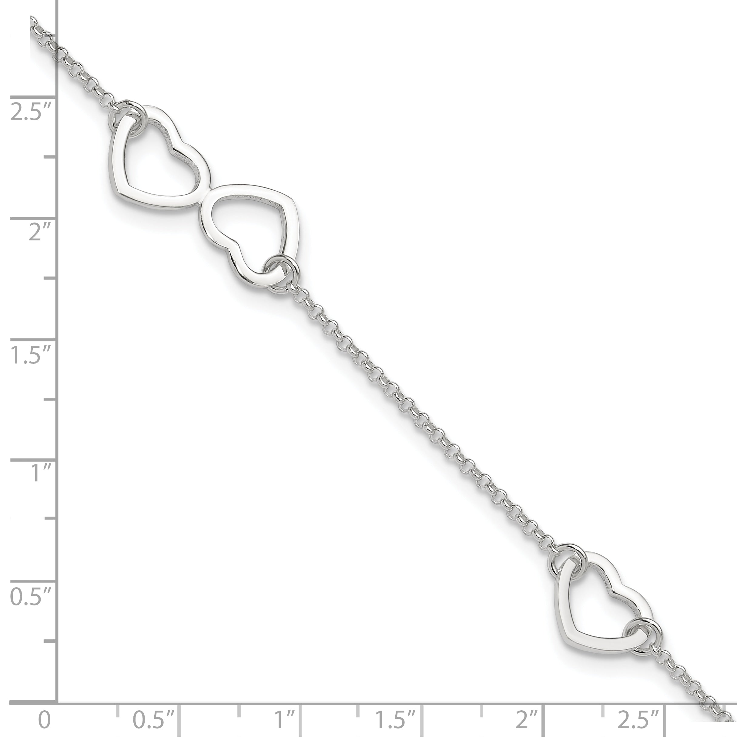 Sterling Silver Polished Heart 9In Plus 1In Ext. Anklet