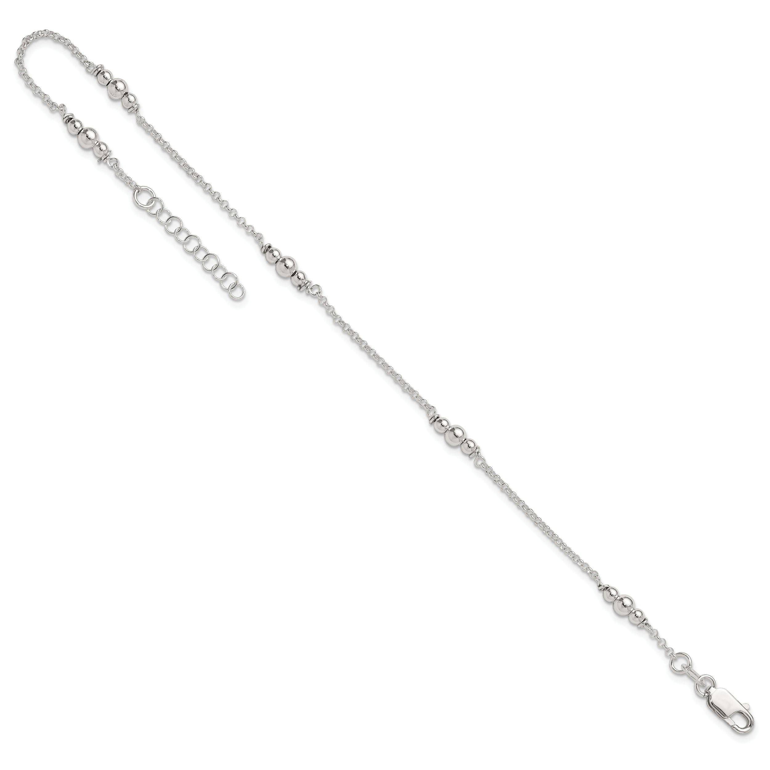 Sterling Silver Polished Bead 9In Plus 1In Ext. Anklet