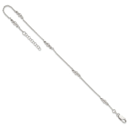 Sterling Silver Polished Bead 9In Plus 1In Ext. Anklet