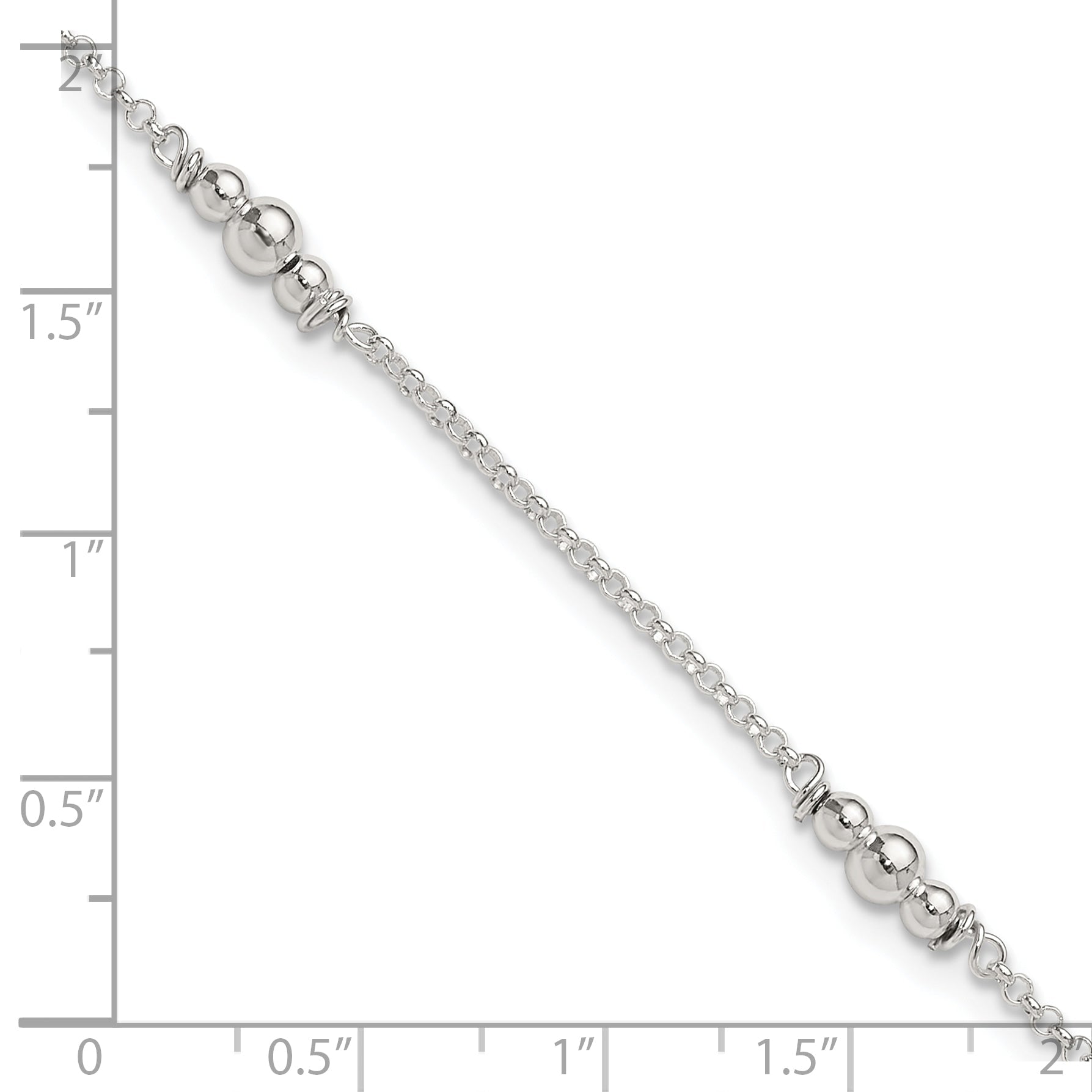 Sterling Silver Polished Bead 9In Plus 1In Ext. Anklet