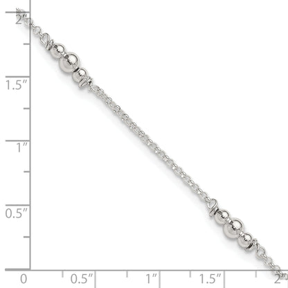 Sterling Silver Polished Bead 9In Plus 1In Ext. Anklet