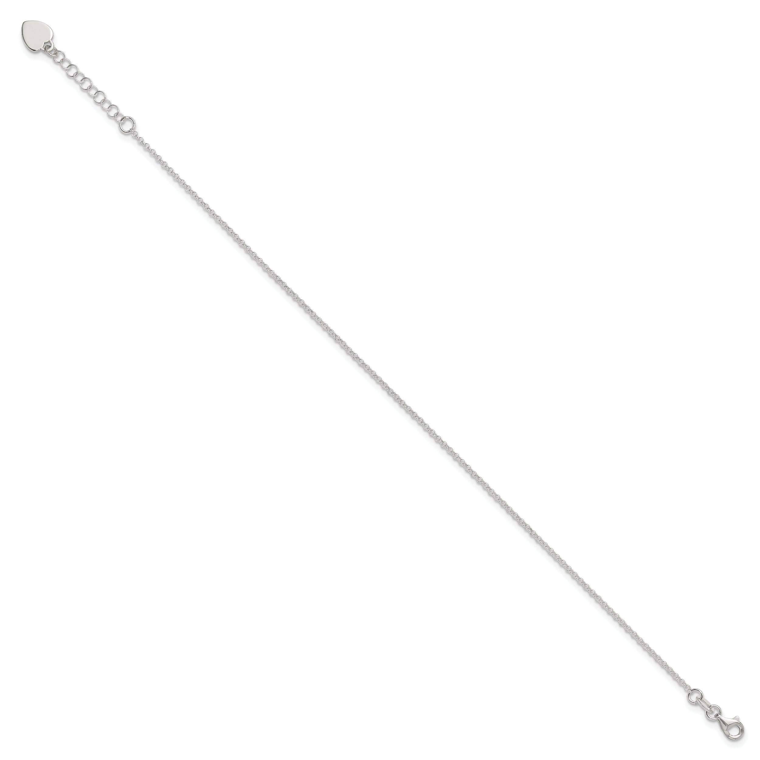 Sterling Silver Polished Heart 9In Plus 1In Ext. Anklet
