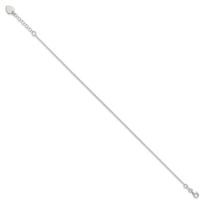 Sterling Silver Polished Heart 9In Plus 1In Ext. Anklet