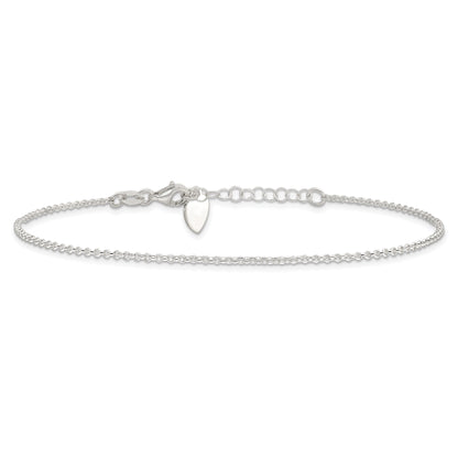 Sterling Silver Polished Heart 9In Plus 1In Ext. Anklet