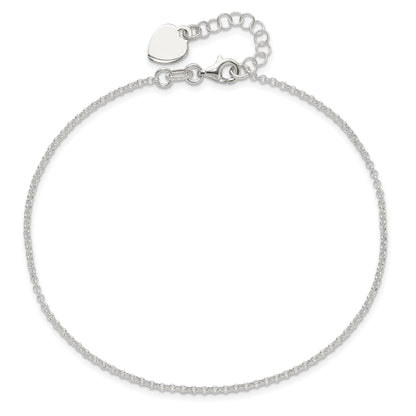 Sterling Silver Polished Heart 9In Plus 1In Ext. Anklet