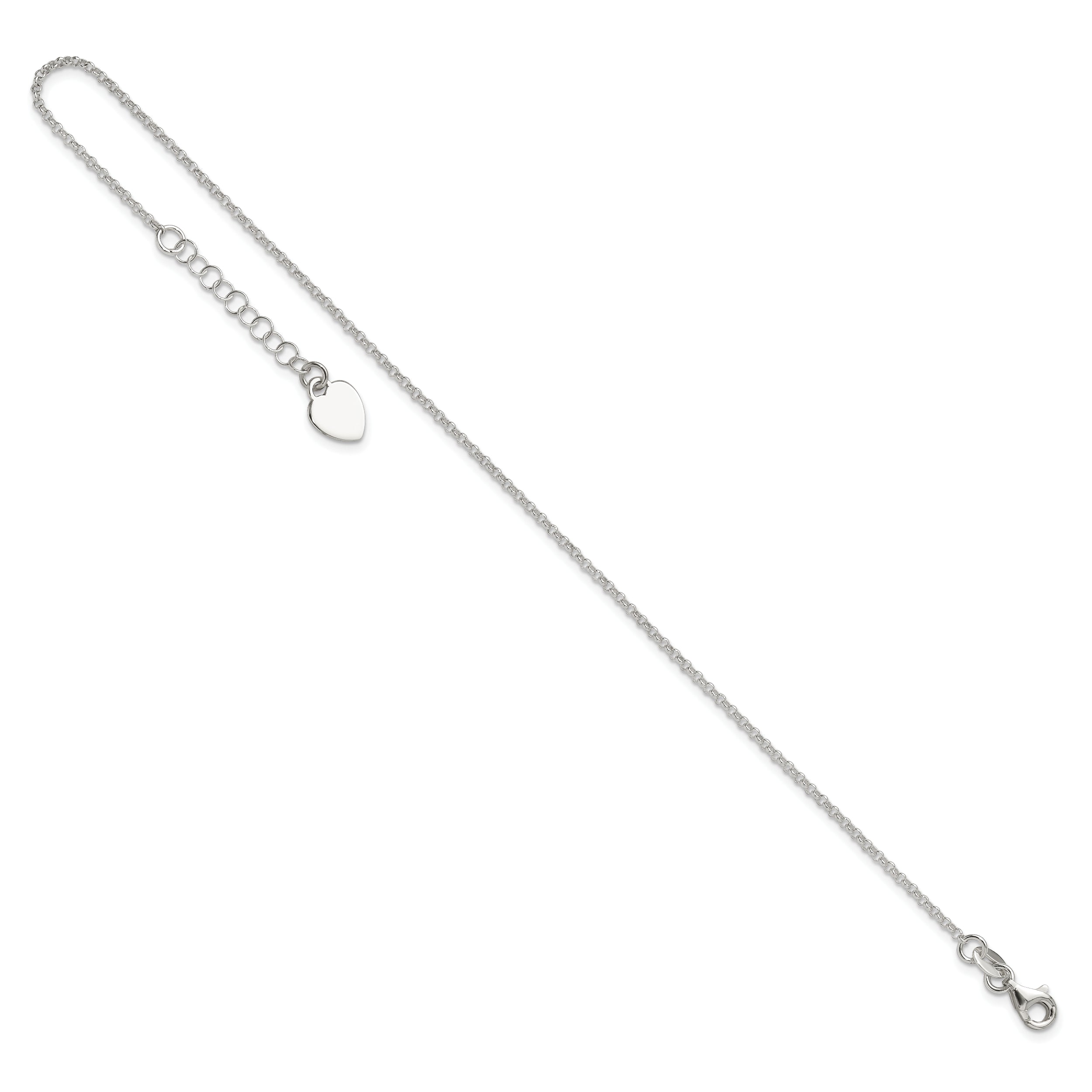 Sterling Silver Polished Heart 9In Plus 1In Ext. Anklet