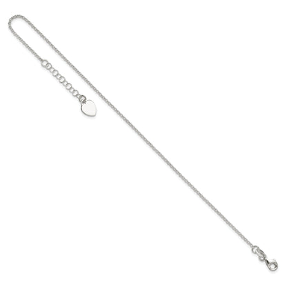 Sterling Silver Polished Heart 9In Plus 1In Ext. Anklet