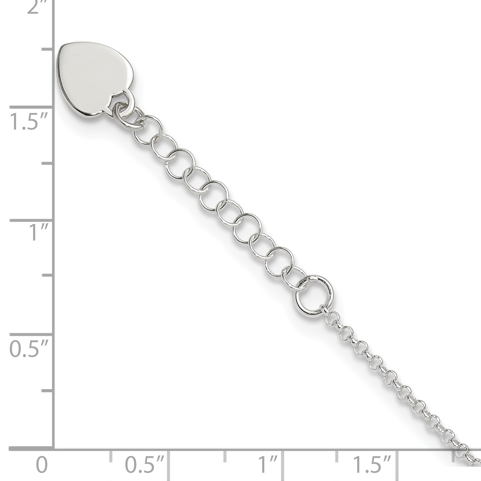 Sterling Silver Polished Heart 9In Plus 1In Ext. Anklet