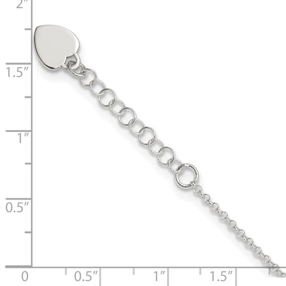 Sterling Silver Polished Heart 9In Plus 1In Ext. Anklet