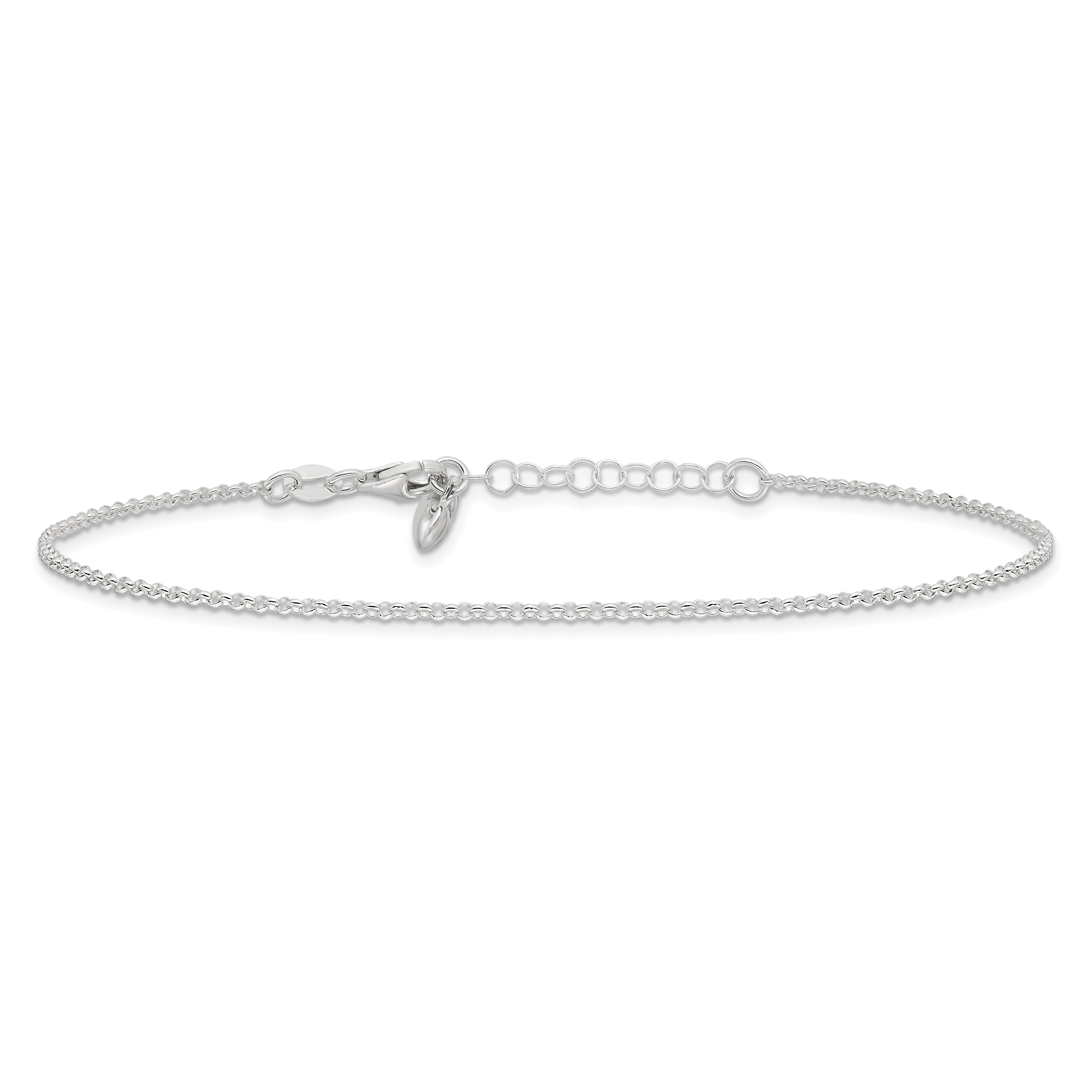 Sterling Silver Polished Heart 9In Plus 1In Ext. Anklet