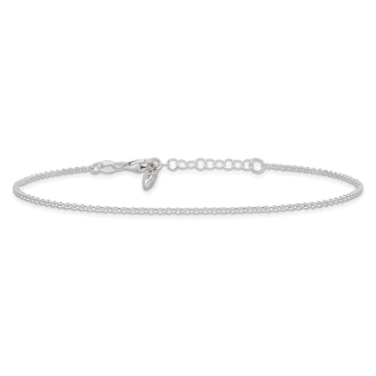 Sterling Silver Polished Heart 9In Plus 1In Ext. Anklet