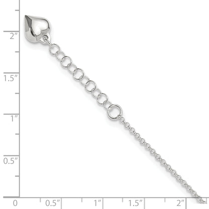Sterling Silver Polished Heart 9In Plus 1In Ext. Anklet