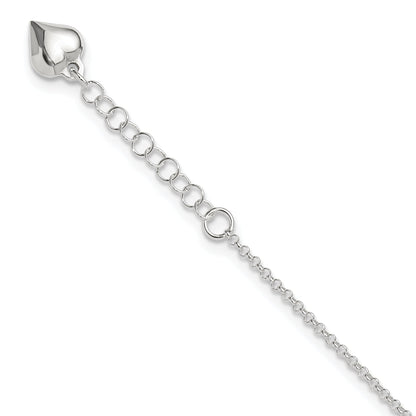 Sterling Silver Polished Heart 9In Plus 1In Ext. Anklet