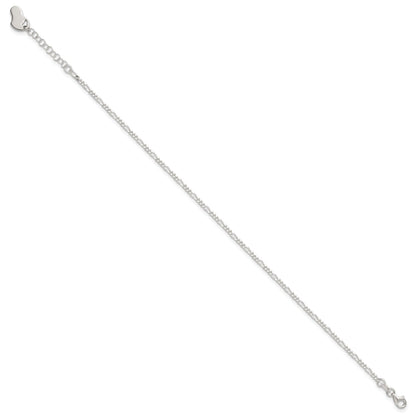 Sterling Silver Polished Heart 9In Plus 1In Ext. Anklet