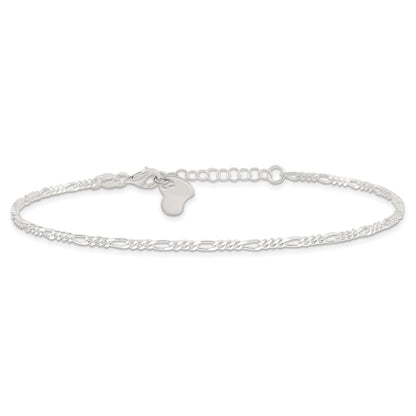 Sterling Silver Polished Heart 9In Plus 1In Ext. Anklet